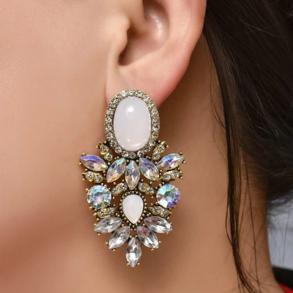 Iridescent Jeweled Earrings - White - Picture 9 of 9